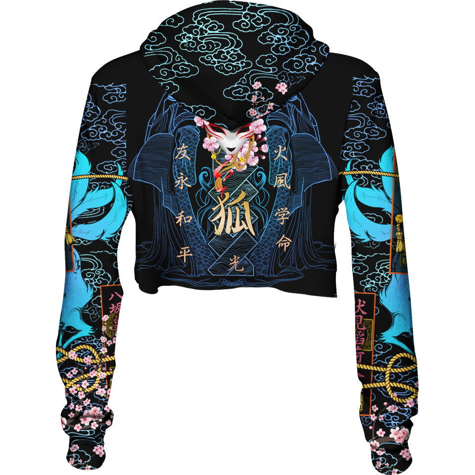 Kitsune Crop Hoodie - Blue Edition