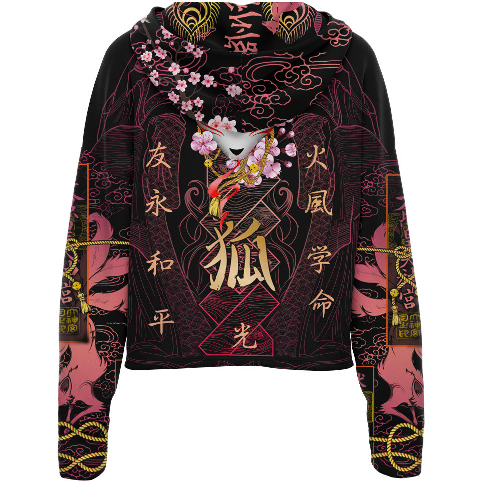 Kitsune Drop Shoulder Crop Hoodie