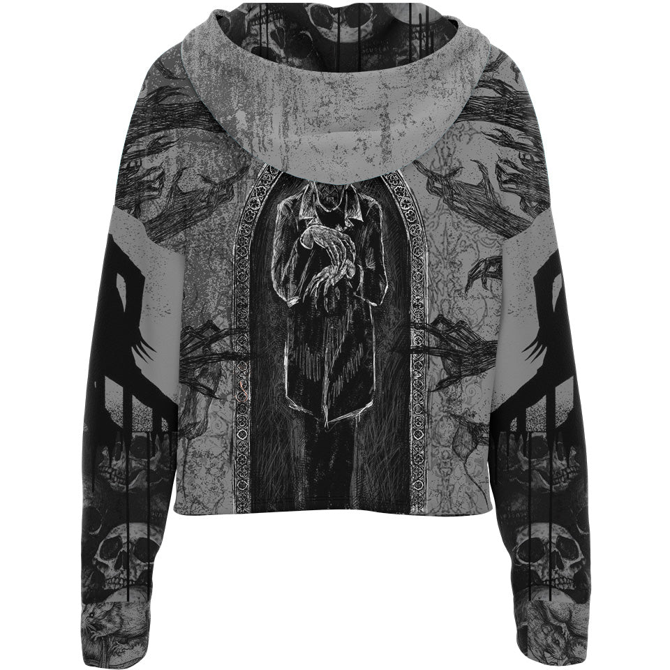 Nosferatu Drop Shoulder Crop Hoodie