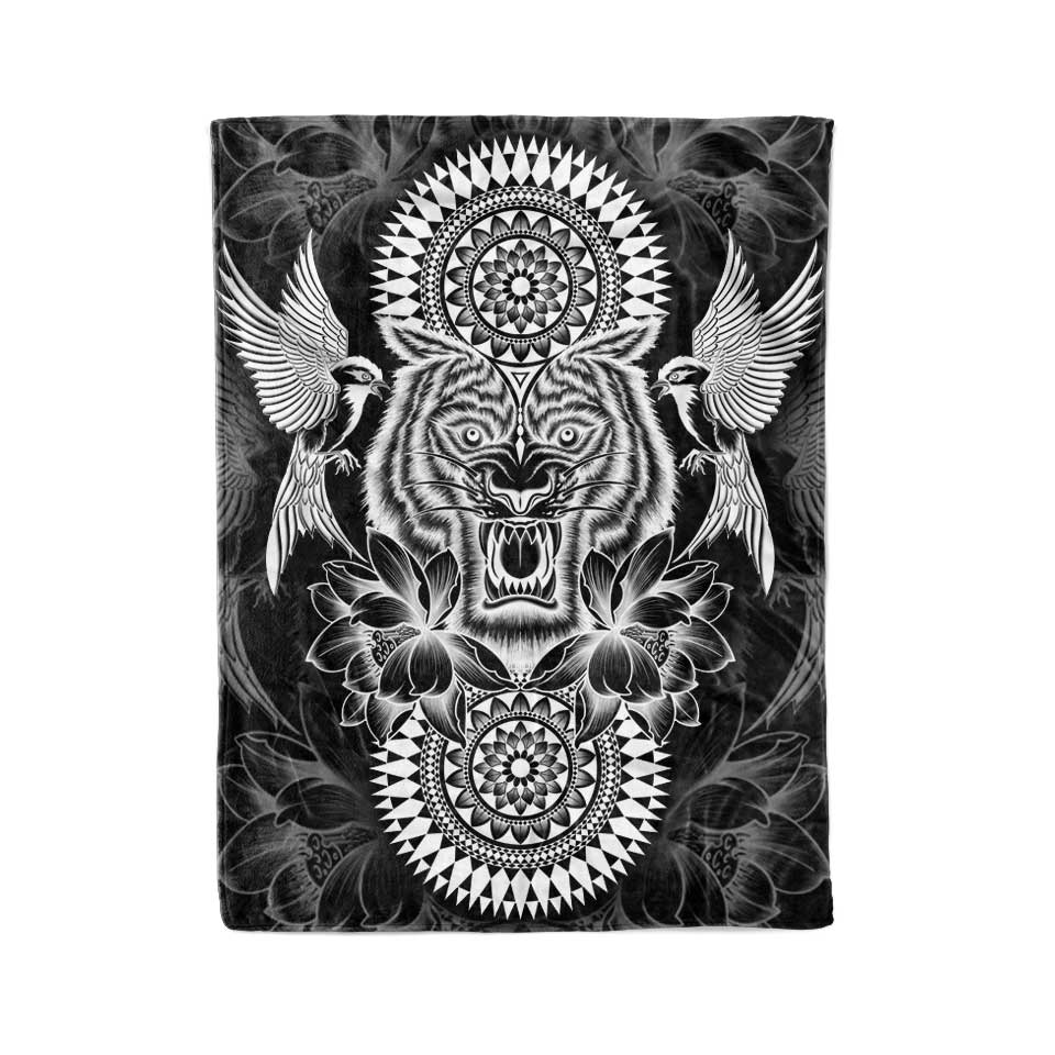 Blanket Adult-60x80 / Premium Sherpa / Black Tribal Tiger Blanket TIGER-MANDALA-BLK_BLANKET_60x80-SHERPA
