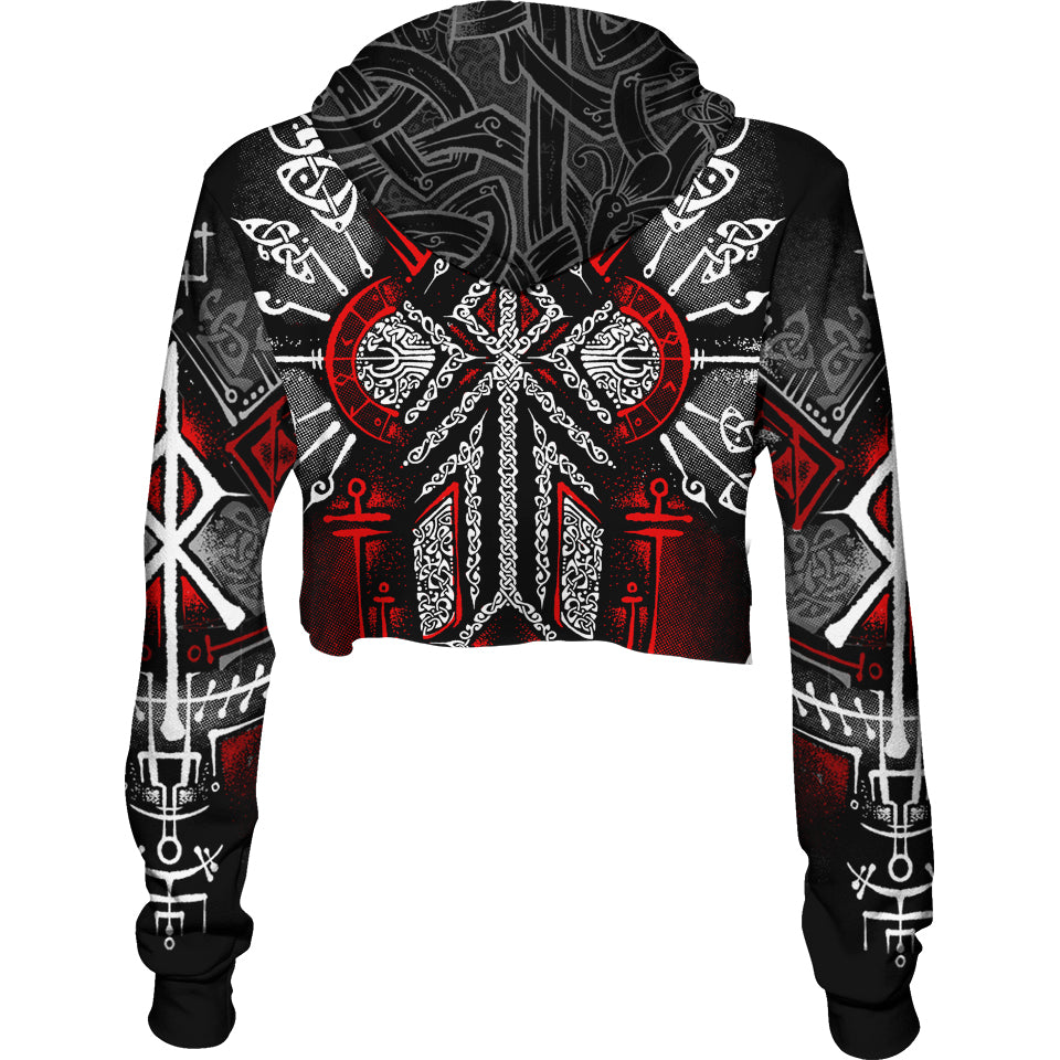 Crop Hoodie Runes of Loki Crop Hoodie - Red Edition
