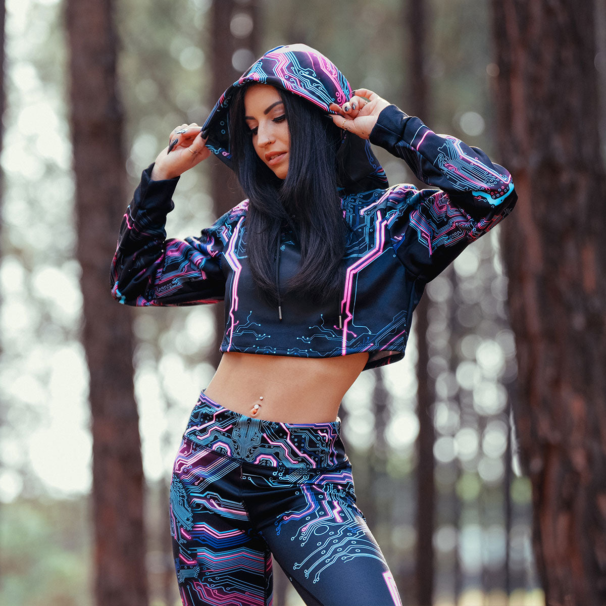 Cyber Crop Hoodie & High Waisted Leggings Set - Limited