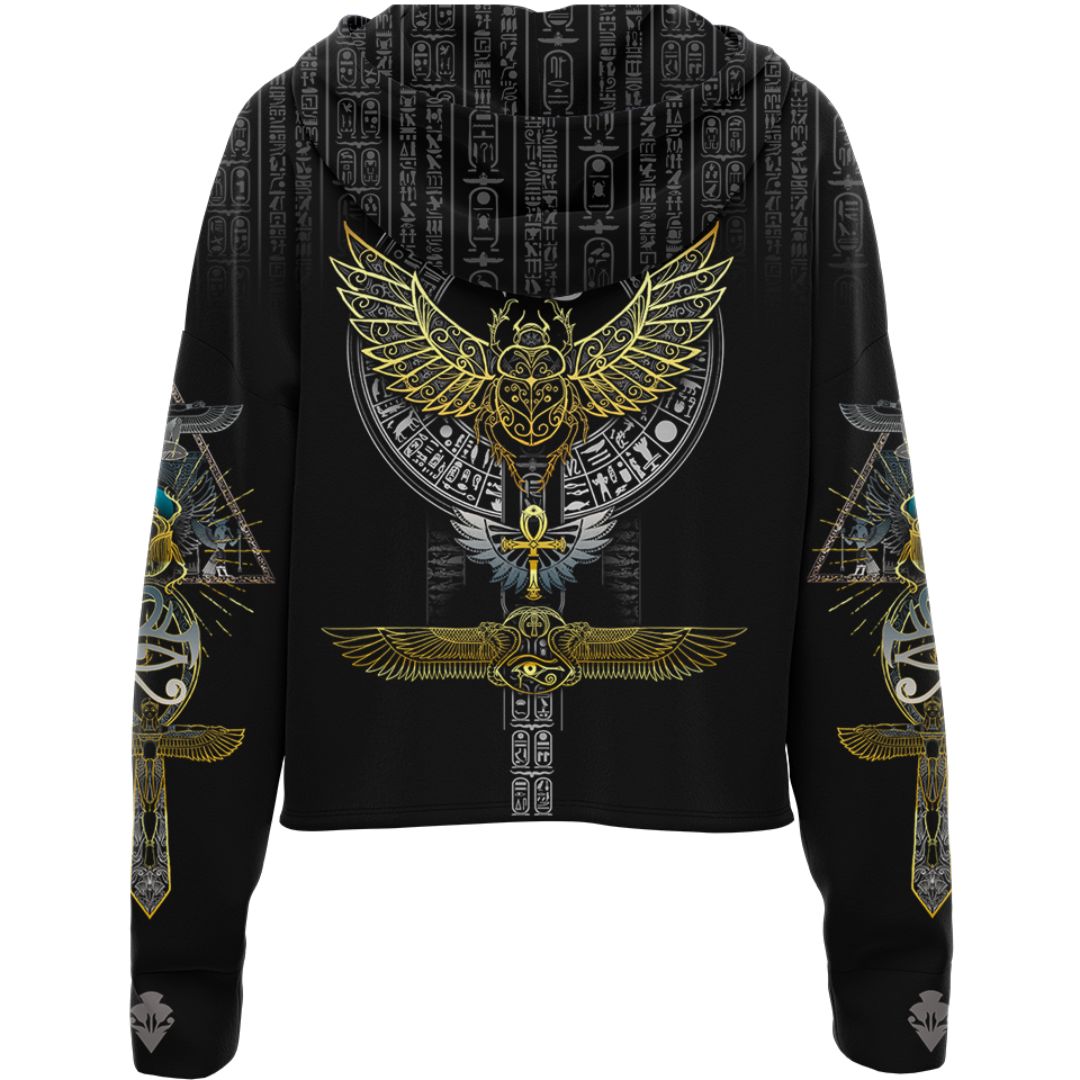 Drop Shoulder Crop Hoodie Egyptian Scarab Drop Shoulder Crop Hoodie