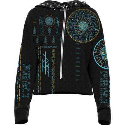 Nine Worlds Drop Shoulder Crop Hoodie - Night Edition