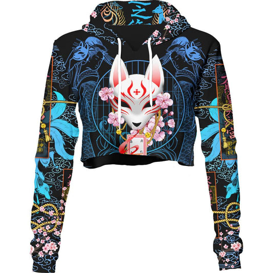 Kitsune Crop Hoodie - Blue Edition