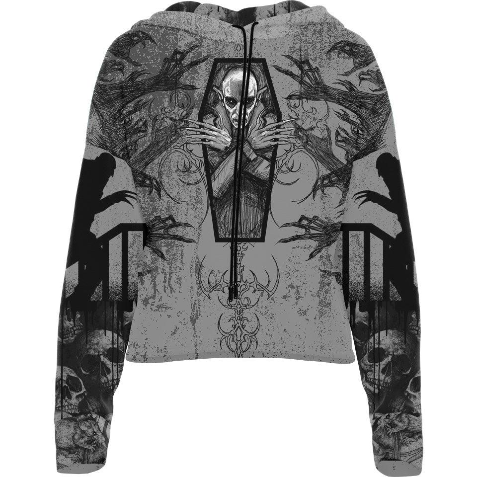 Nosferatu Drop Shoulder Crop Hoodie