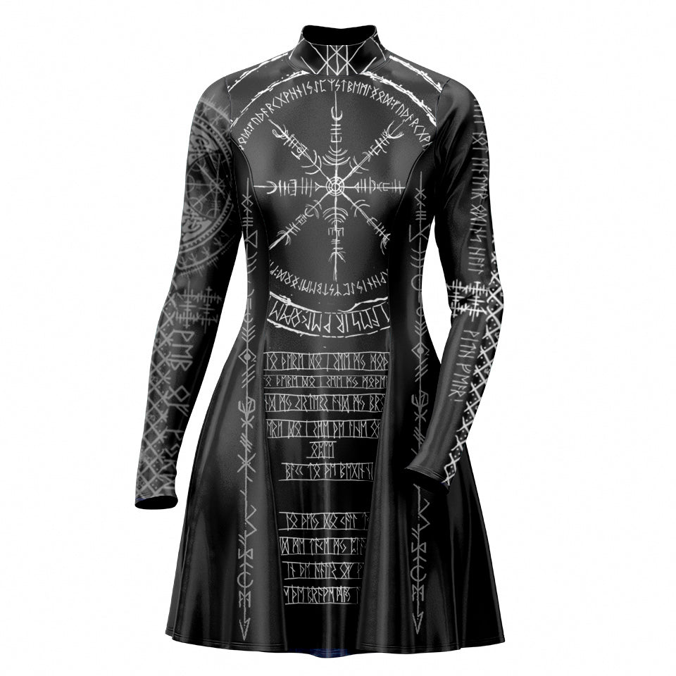 Viking Runes Skater Dress - Black Edition