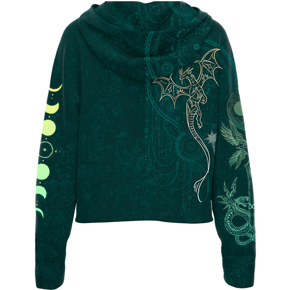 Celestial Dragon Drop Shoulder Crop Hoodie