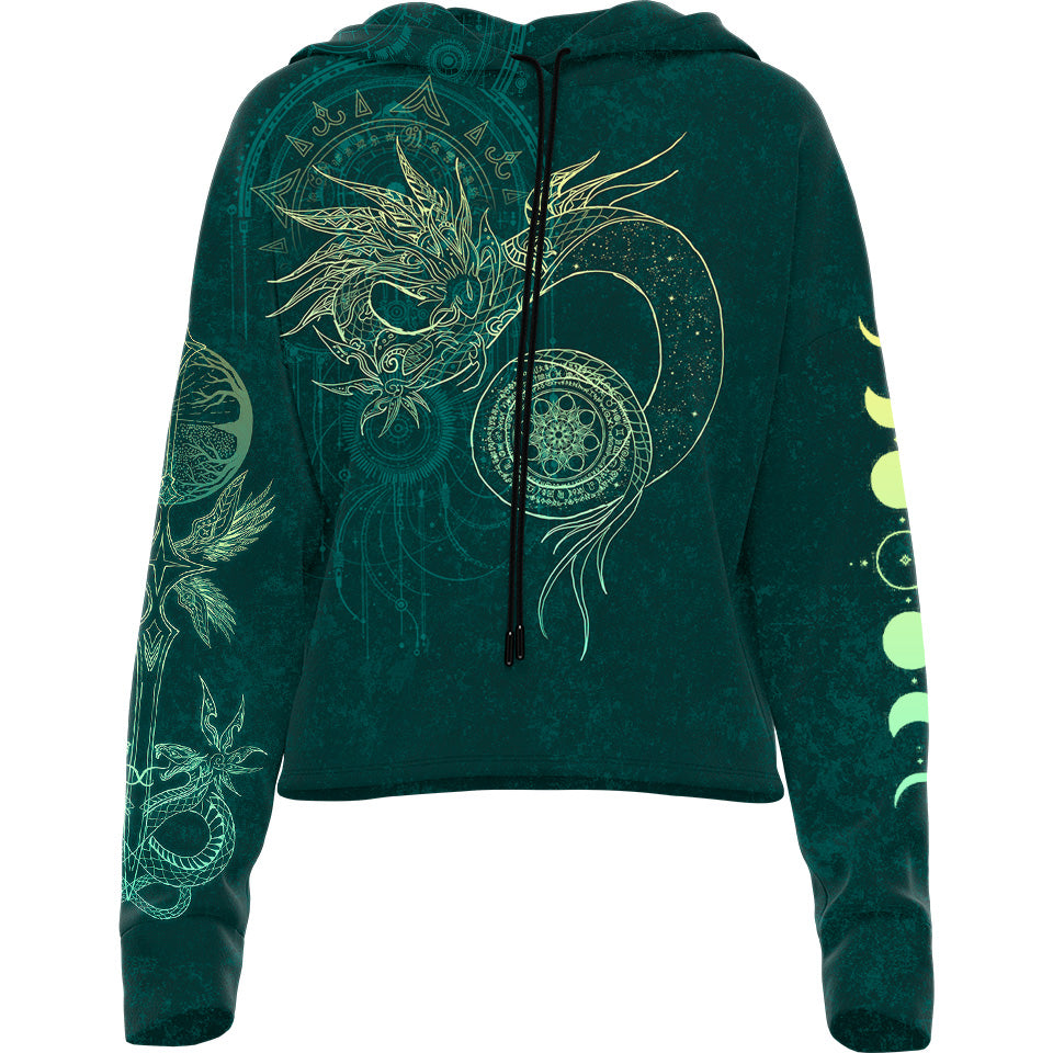 Celestial Dragon Drop Shoulder Crop Hoodie