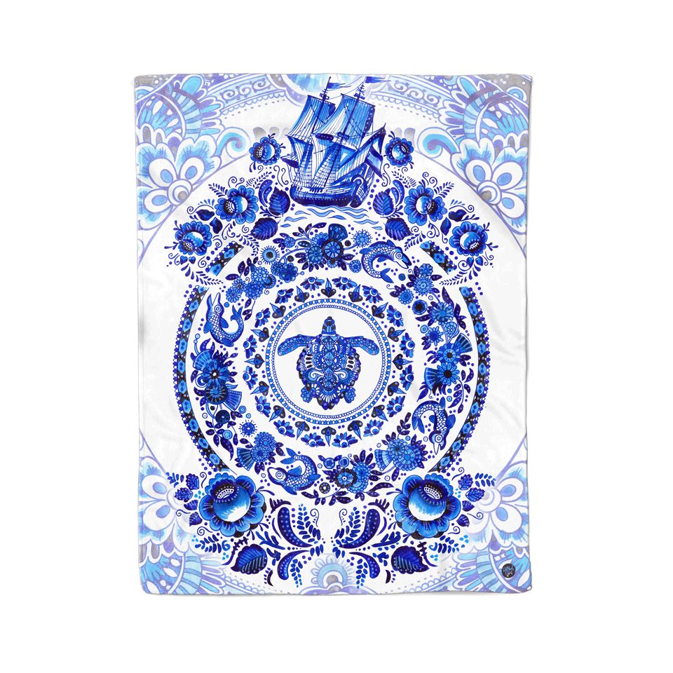 Blanket Adult-60x80 / Premium Sherpa / White Delft Ocean Blanket DELFT-OCEAN-WHITE_BLANKET_60x80-SHERPA