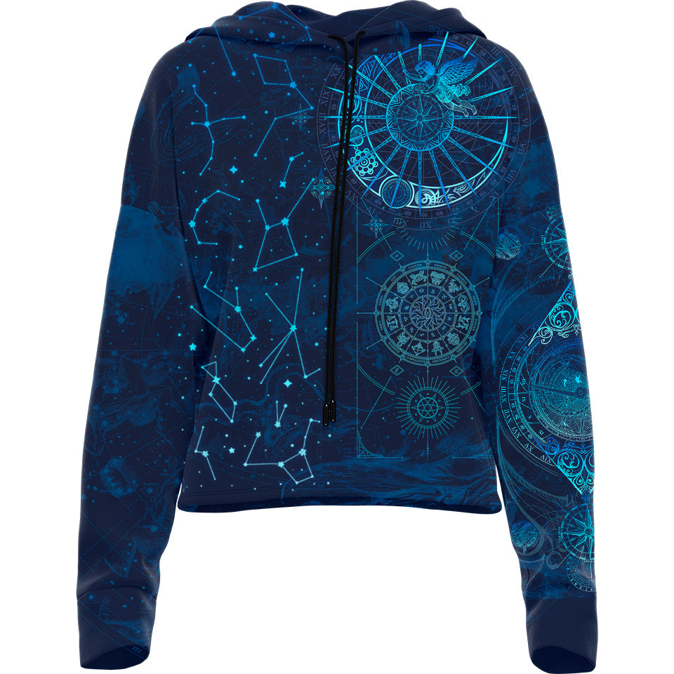 Celestial Compass Drop Shoulder Crop Hoodie
