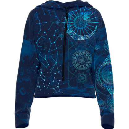 Celestial Compass Drop Shoulder Crop Hoodie