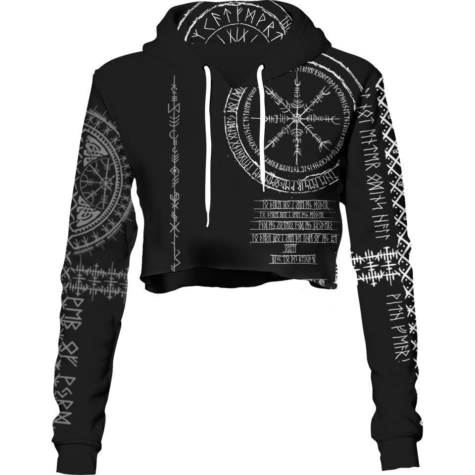 Crop Hoodie XS Viking Runes Crop Hoodie - Black Edition RUNIC_222A_XS
