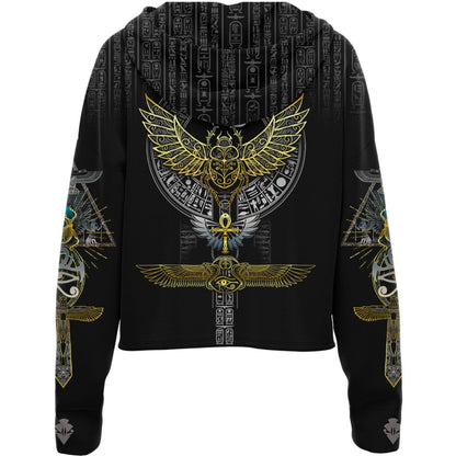 Drop Shoulder Crop Hoodie Egyptian Scarab Drop Shoulder Crop Hoodie