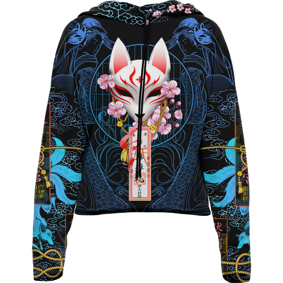 Drop Shoulder Crop Hoodie Kitsune Drop Shoulder Crop Hoodie - Blue Edition