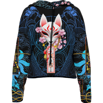 Drop Shoulder Crop Hoodie Kitsune Drop Shoulder Crop Hoodie - Blue Edition