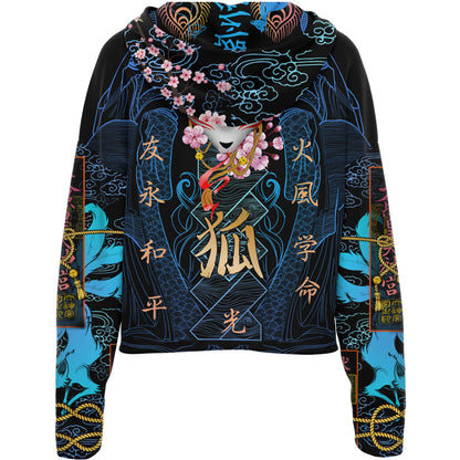 Drop Shoulder Crop Hoodie Kitsune Drop Shoulder Crop Hoodie - Blue Edition