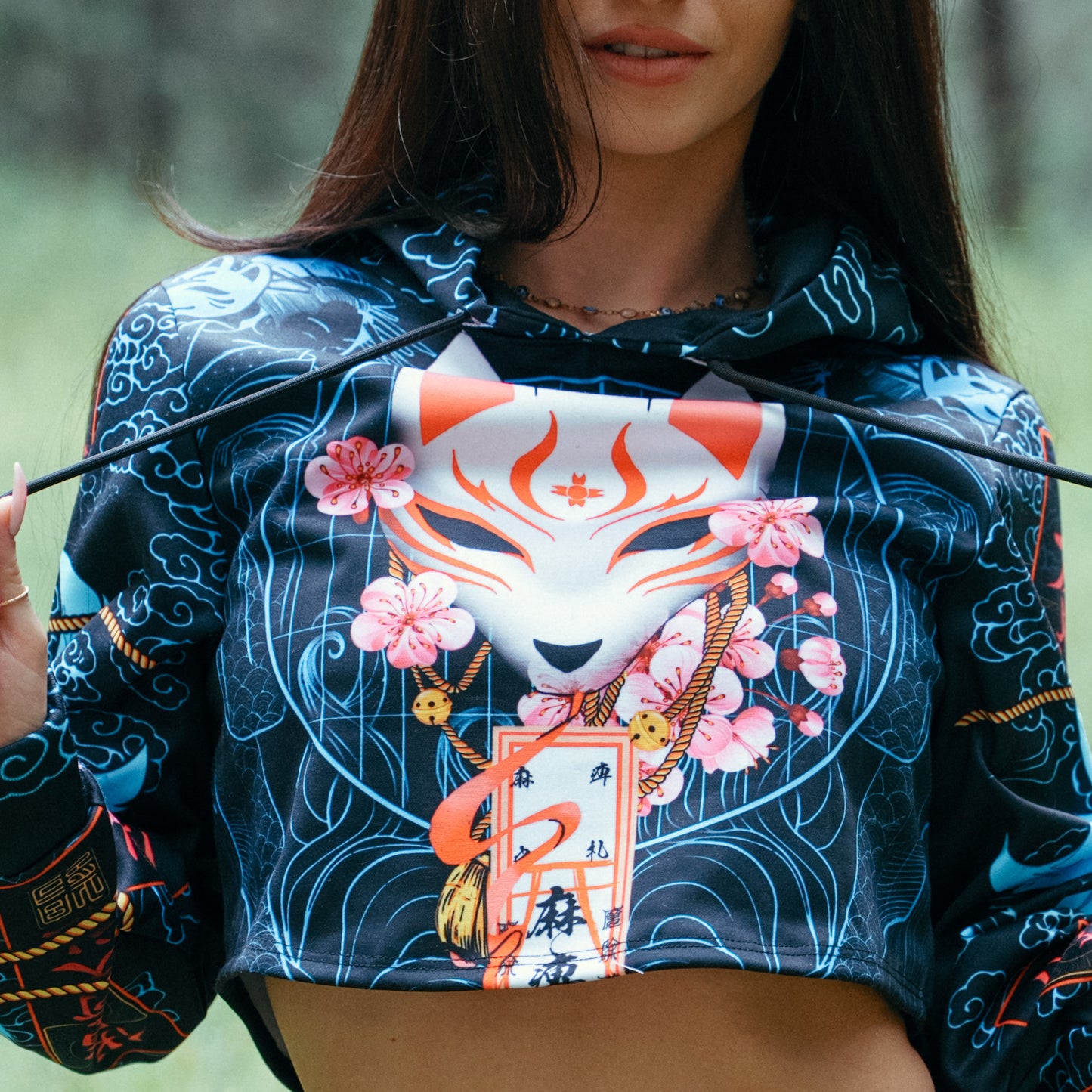 Drop Shoulder Crop Hoodie Kitsune Drop Shoulder Crop Hoodie - Blue Edition