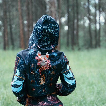 Drop Shoulder Crop Hoodie Kitsune Drop Shoulder Crop Hoodie - Blue Edition
