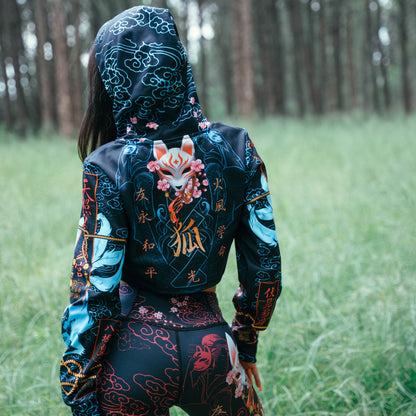 Drop Shoulder Crop Hoodie Kitsune Drop Shoulder Crop Hoodie - Blue Edition