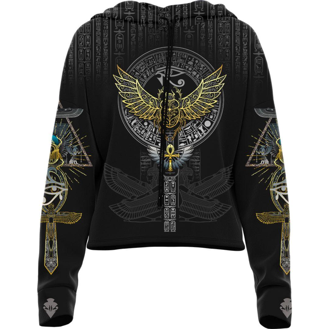 Drop Shoulder Crop Hoodie XS Egyptian Scarab Drop Shoulder Crop Hoodie 22-CROPHOODIE_XS_SCARAB