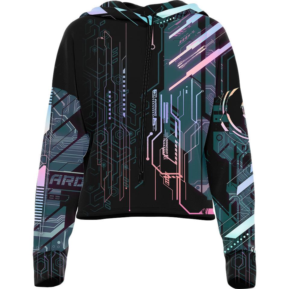 Drop Shoulder Crop Hoodie XS Protocol Zero Drop Shoulder Crop Hoodie - ShadowSync Edition 22-CROPHOODIE_XS_ATOBLK