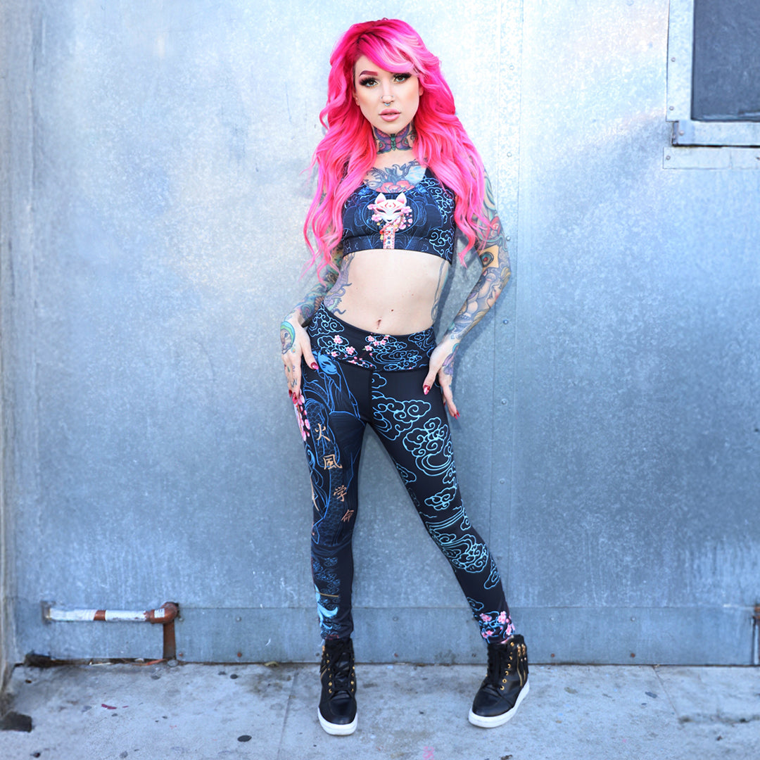 High Waisted Leggings Kitsune High Waisted Leggings - Blue Edition