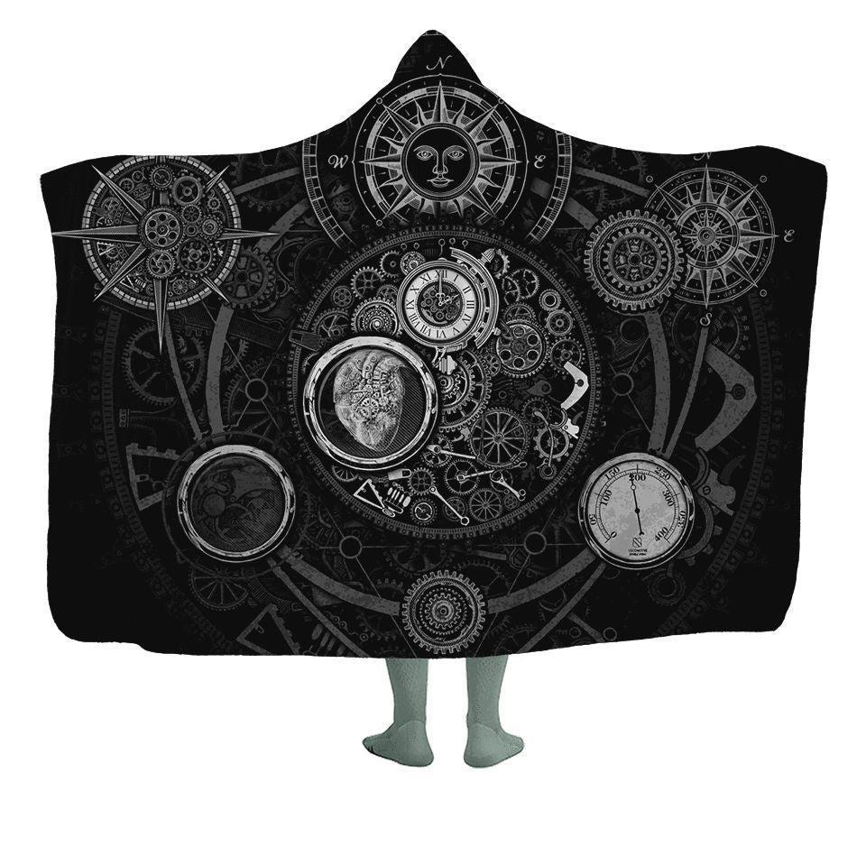 Hooded Blanket Adult-60x80 / Premium Sherpa / Chrome Steampunk Hooded Blanket STEAMPUNK-BNW_HOODED-BLANKET-60x80-SHERPA