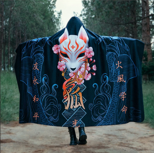 Hooded Blanket Adult-60x80 / Premium Sherpa Kitsune Hooded Blanket - Blue Edition KITSUNE-BLUE_HOODED-BLANKET-60x80-SHERPA