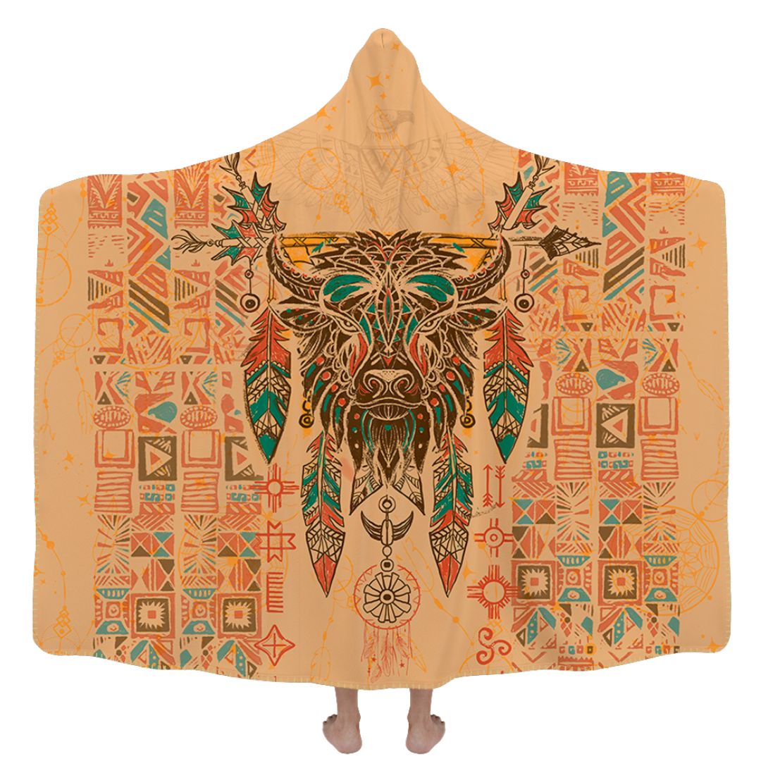 Hooded Blanket Adult-60x80 / Premium Sherpa Spirit Bull Hooded Blanket BISON_HOODED-BLANKET-60x80-SHERPA