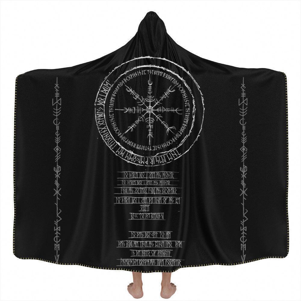 Hooded Blanket Adult-60x80 / Premium Sherpa Viking Runes Hooded Blanket - Black Edition RUNIC_HOODED-BLANKET-60x80-SHERPA