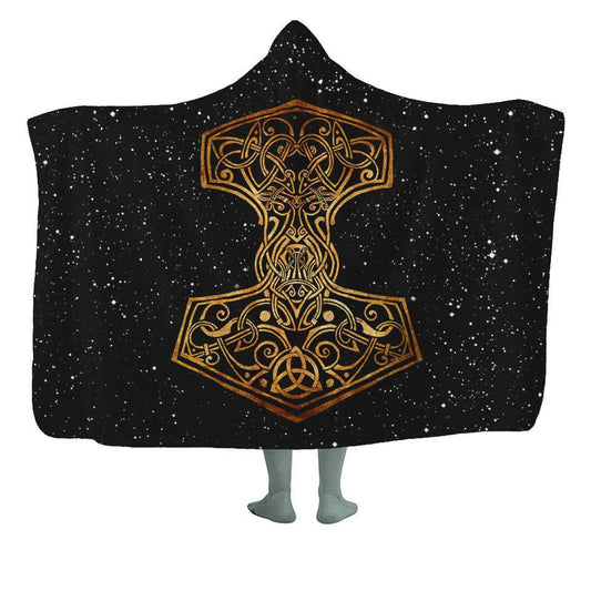 Hooded Blanket Premium Sherpa / Adult 60x80 Theft of Mjölnir Hooded Blanket MJOLNIR-GOLD_HOODED-BLANKET-60x80-SHERPA