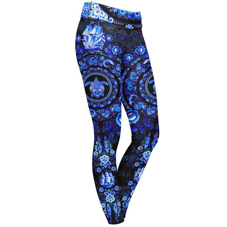 Leggings XS / Black Delft Ocean Leggings DELFT-OCEAN-BLACK_LEGGING-6PAN_XS