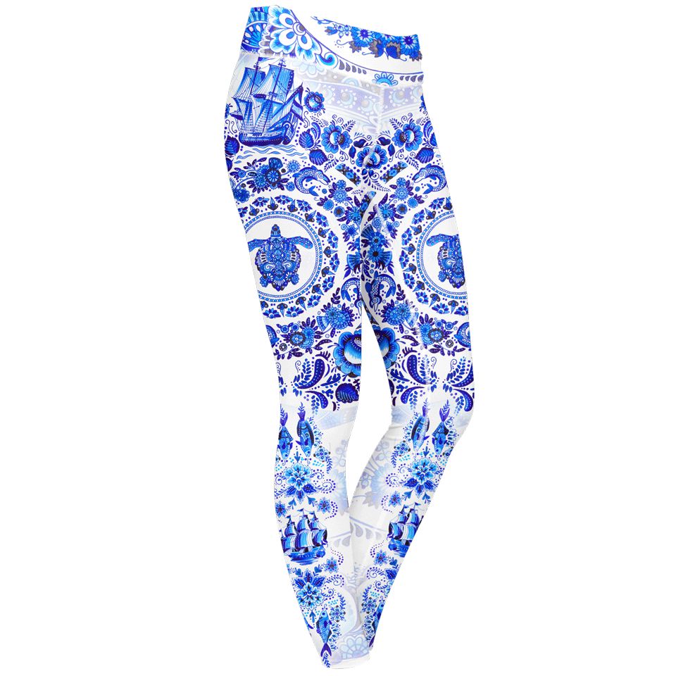 Leggings XS / White Delft Ocean Leggings DELFT-OCEAN-WHITE_LEGGING-6PAN_XS