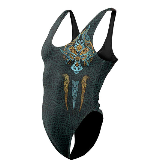 One-Piece Swimsuit S / High Waist-Low Back Fenrir Swimsuit ULFHEDNAR-TEAL-GOLD_SWIMSUIT_V2_SM