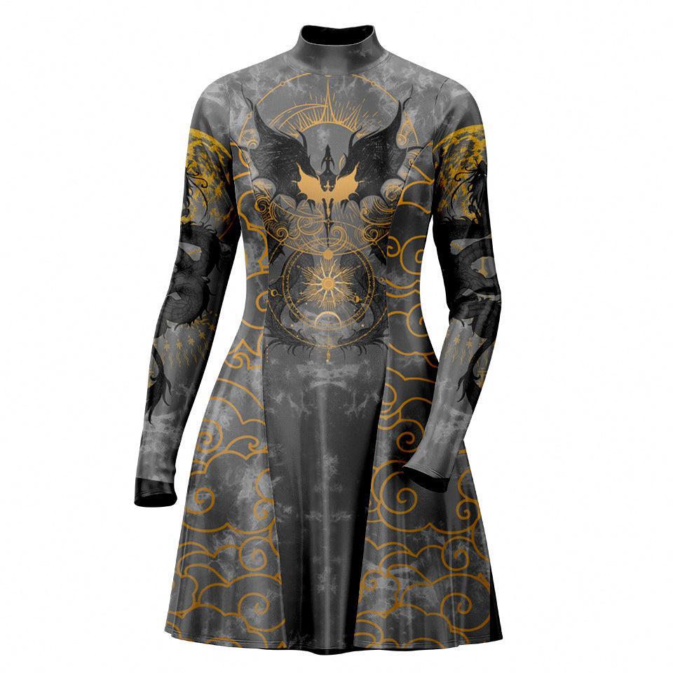 gold dragon dress Black applique one-shoulder maxi dress main image 0