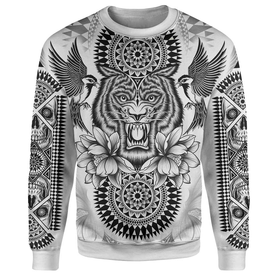 Sweater S / White Tribal Tiger Sweater TIGER-MANDALA-WHT_SWEATSHIRT-3.0_SM