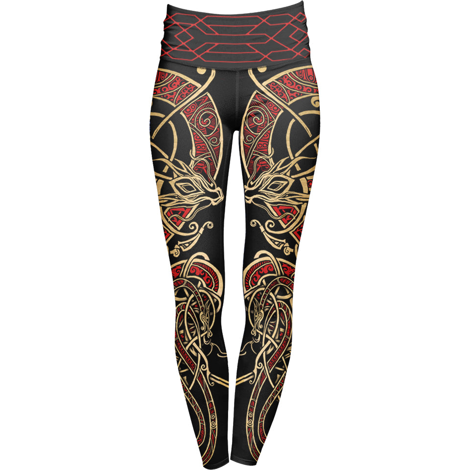 Gold Dragon Leggings, Dragon fashion Print Leggings For Women ,Printed Leggings For Chinese New Year Or Yoga Pants