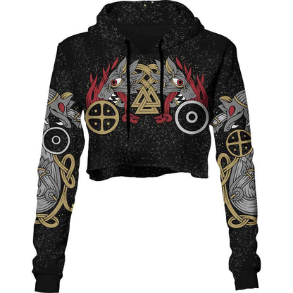 Crop Hoodie XS Skoll & Hati Crop Hoodie VIKING-WOLVES_222A_XS