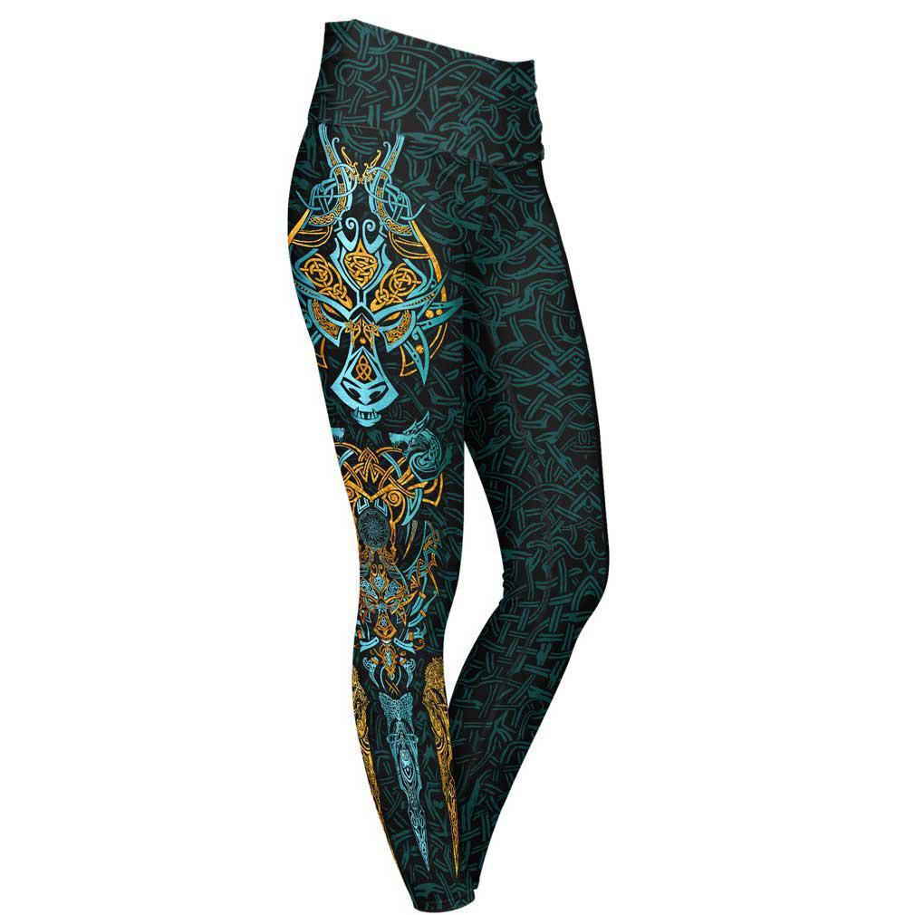 High Waisted Leggings XS Fenrir High Waisted Leggings 102_YOGA-PANT_XS_ULFHEDNAR-TEAL-GOLD