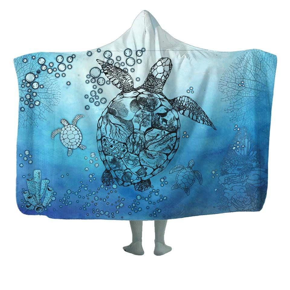 Hooded Blanket Adult-60x80 / Premium Sherpa / Blue Ocean Life Hooded Blanket OCEAN-LIFE-BLUE_HOODED-BLANKET-60x80-SHERPA