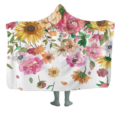 Hooded Blanket Adult - 60x80 / Premium Sherpa / Original Flower Reign Hooded Blanket FLORAL-WHITE_HOODED-BLANKET-60x80-SHERPA