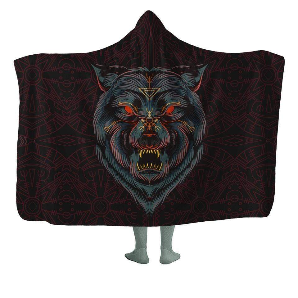 Hooded Blanket Adult - 60x80 / Premium Sherpa / Red Lone Wolf Hooded Blanket WOLF-RED_HOODED-BLANKET-60x80-SHERPA