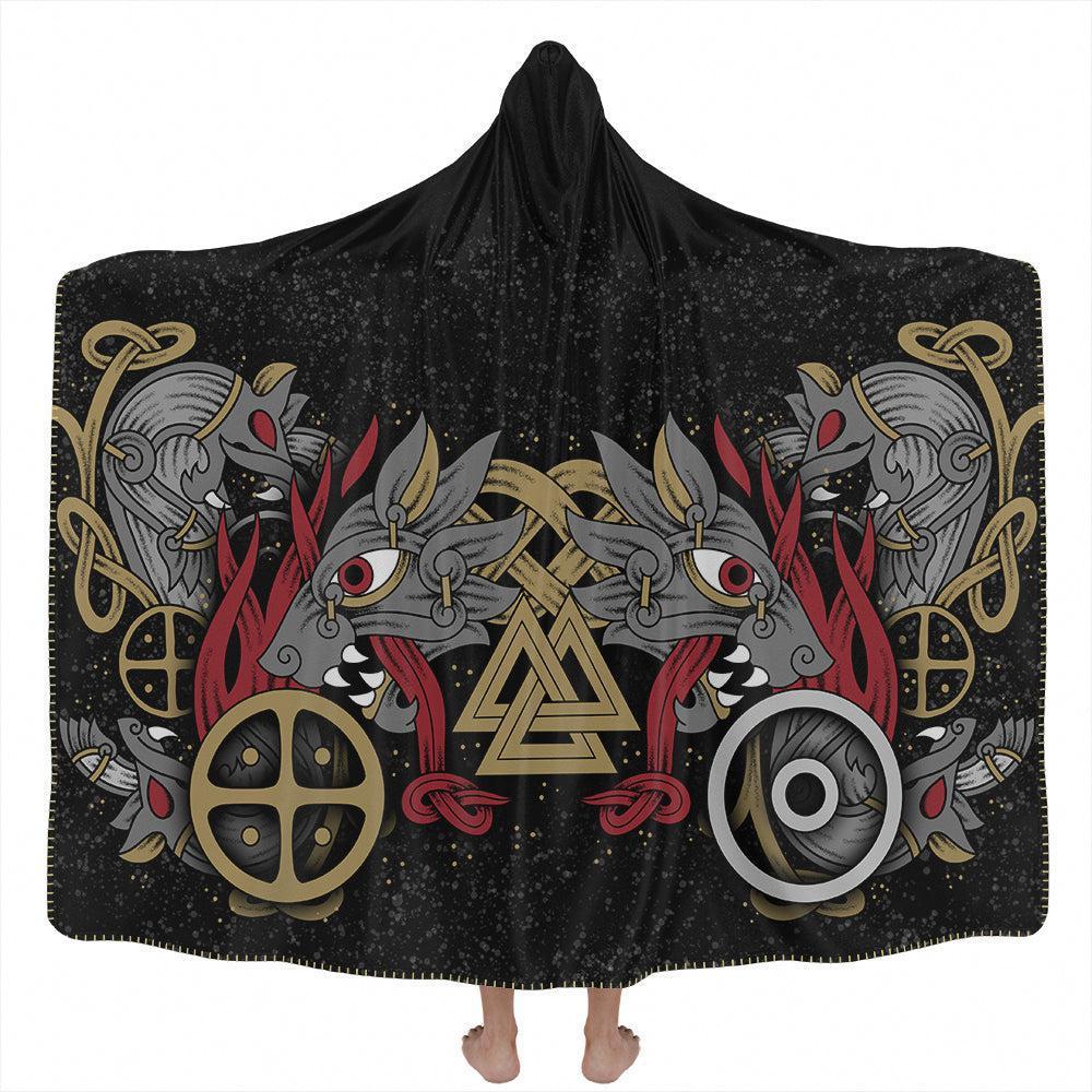 Hooded Blanket Adult-60x80 / Premium Sherpa Skoll & Hati Hooded Blanket VIKING-WOLVES_HOODED-BLANKET-60x80-SHERPA