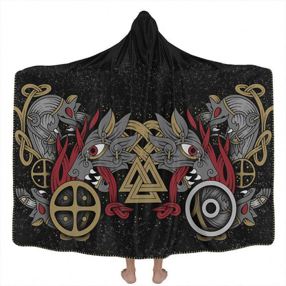 Hooded Blanket Adult-60x80 / Premium Sherpa Skoll & Hati Hooded Blanket VIKING-WOLVES_HOODED-BLANKET-60x80-SHERPA