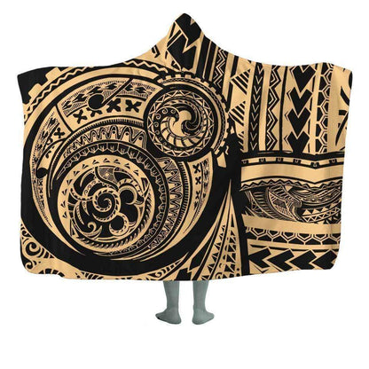 Hooded Blanket Kids - 50x60 / Original / MicroFleece Polynesian Hooded Blanket POLYNESIAN-YELLOW_HOODED-BLANKET-50x60