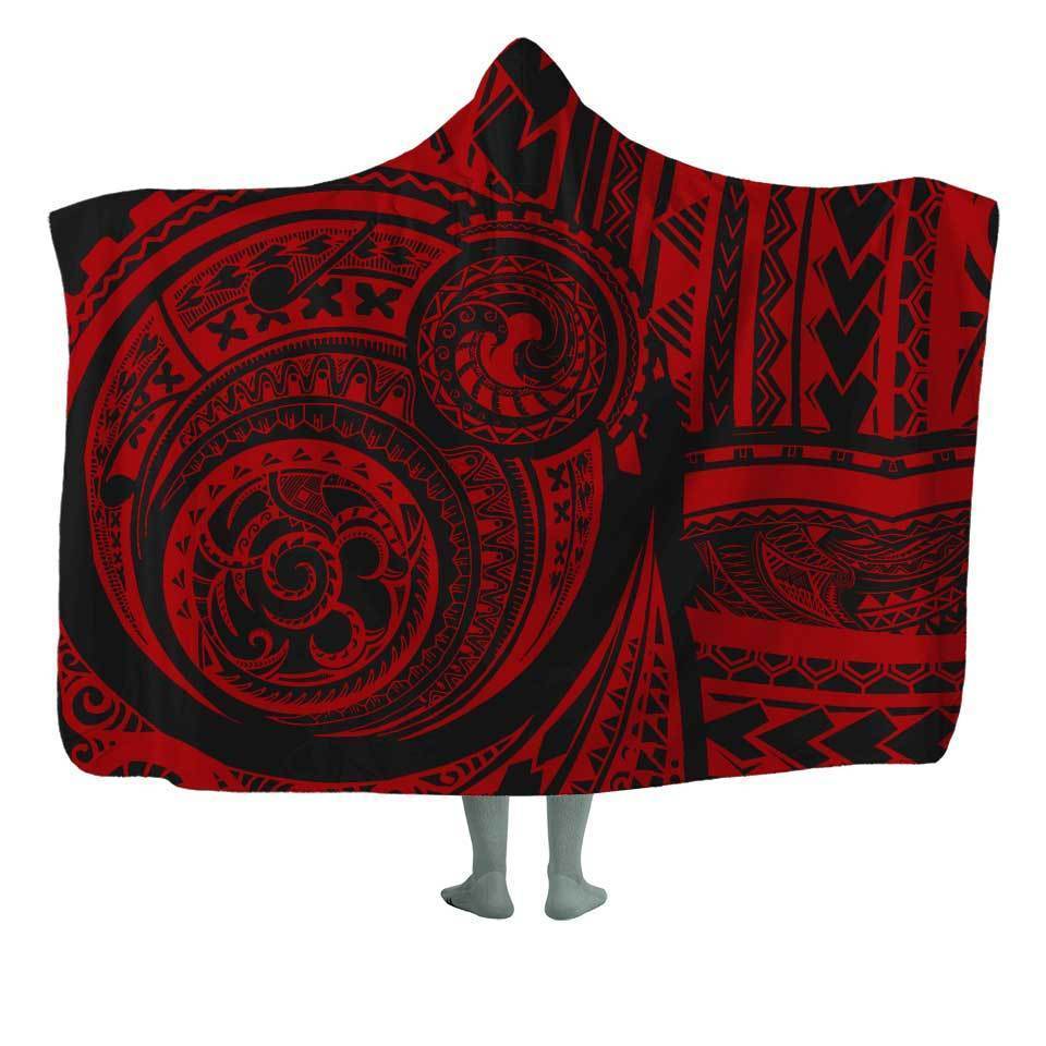 Hooded Blanket Kids - 50x60 / Red / MicroFleece Polynesian Hooded Blanket POLYNESIAN-RED_HOODED-BLANKET-50x60