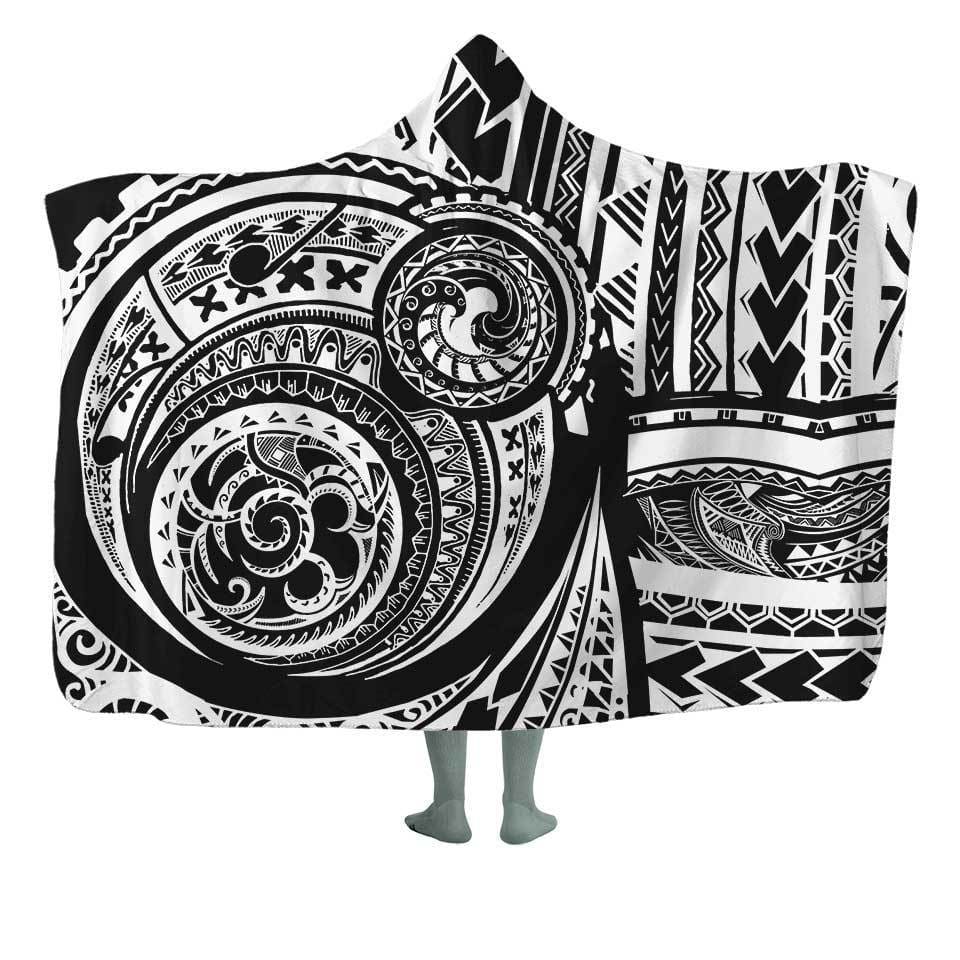 Hooded Blanket Kids - 50x60 / White / MicroFleece Polynesian Hooded Blanket POLYNESIAN-WHITE_HOODED-BLANKET-50x60