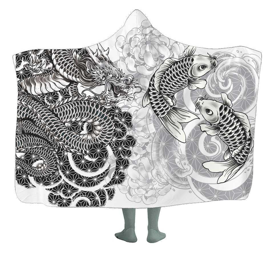 Hooded Blanket Premium Sherpa / Adult 60x80 Ryu Hooded Blanket DRAGON-WHITE_HOODED-BLANKET-60x80-SHERPA