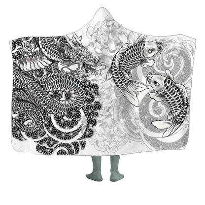 Hooded Blanket Premium Sherpa / Adult 60x80 Ryu Hooded Blanket DRAGON-WHITE_HOODED-BLANKET-60x80-SHERPA